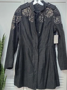 NEW Free People Charcoal Gray Embellished Embroidered Sergeant Coat Sz 6 $248 - Picture 1 of 9