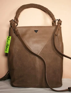 Borsa a mano Sam Edelman tartufo marrone talpa MONICA pelle manico intrecciato nuova con etichette - Foto 1 di 4