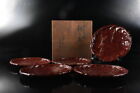 M4406: Japanese Wooden Lacquer ware WOODEN TRAY/plate 5pcs, auto w/signed box