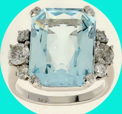 Anillo Diamante Aguamarina Oro Blanco 10.95CT Talla 6 3/4 Foto 1 de 4