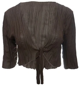 Braun Chiffon Crinkle Achselzucken Oberteil kurze Cardigan Schulterbezug Damen Übergröße - Bild 1 von 4