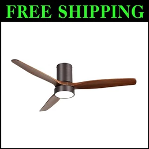 Stylish 52 Inch Indoor/Outdoor Flush Mount Ceiling Fan & Light - Quiet Operation - Picture 1 of 10
