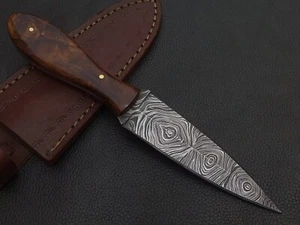 8.5" CUSTOM HAND MADE DAMASCUS STEEL DAGGER ROSEWOOD HANDLE W/SHEATH 5286 - Picture 1 of 7
