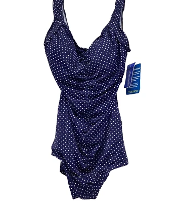 NWT Maxine One Piece Minimizer Bathing Suit Polka Dot 16 Navy White TummyControl - Image 1 of 3