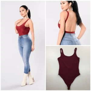 NWT FASHION NOVA Berry Swoop The Scoop Venezia Low Back One Piece Bodysuit sz L - Picture 1 of 11
