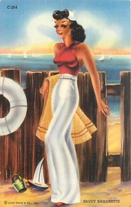 CURTEICH "SAUCY SAILORETTE" POSANDO EN LA PLAYA 1939 #C-264 POSTAL DE LINO - Imagen 1 de 2