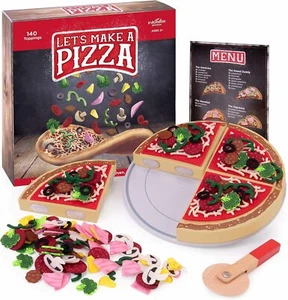 Let's Make a Pizza - Pretend Food Playset with 4 Wooden Pie Slices, 140 Felt and - Picture 1 of 1