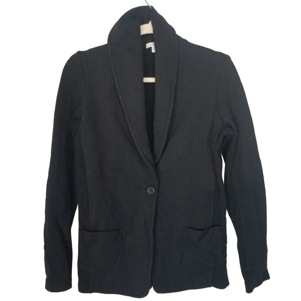 Blazer Suéter Estándar James Perse Para Mujer 4 Negro Panel Acanalado Un Botón Foto 1 de 4