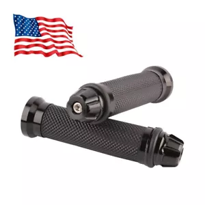 Motorcycle Black 7/8" Handlebar Grips CNC Aluminum Black Rubber For Suzuki Motor - Picture 1 of 7