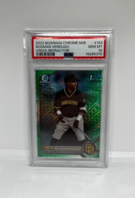 2022 Bowman Chrome Rosman Verdugo #193 PSA 10 1st Bowman Green Mojo /99  - Image 1 of 2