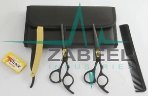 Profi Friseurschere, schwarz Friseur Haarschneideschere Rasierhobel - Bild 1 von 5