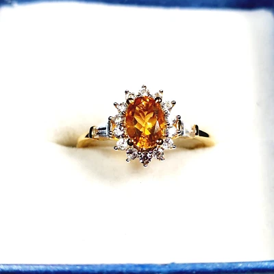 Jalisco Fire Opal & White Zircon ring in 14K YG vermeil over 925 SS 1.20 ct sz 7 - Image 1 of 4