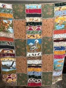 Handmade Rag Quilt Throw Blanket 48" x 57” Country Rustic Cabin - Picture 1 of 5