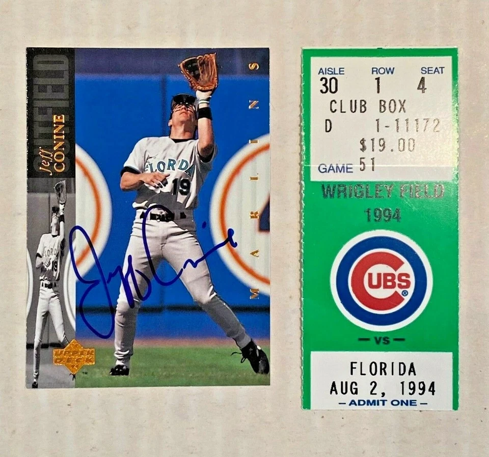 Jeff Conine Autographed 1994 Upper Deck Card with Ticket Stub from 8/2/94 Game  - Image 1 of 1