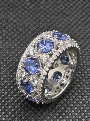 11.27ctw Blue And White Cubic Zirconia Rhodium Over Sterling Silver Ring - Sz 6 - Image 1 of 2