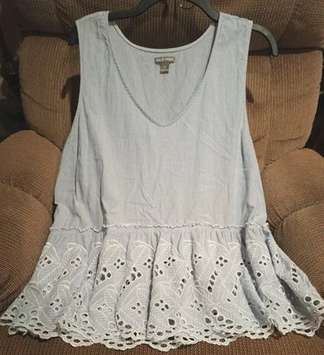 Falls Creek Tank Top - Sleeveless Blue White Striped Eyelet Hem Size XL - Image 1 of 4