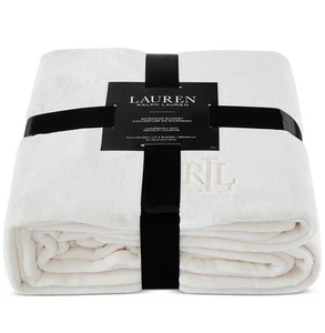 Lauren Ralph Lauren Micromink Plush Blanket Cream King Size 108" x 90" *NWT* - Picture 1 of 8