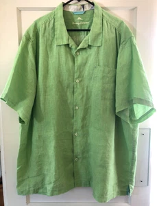 Tommy Bahama Camp Shirt Mens 3XL Lime Green 100% Linen Relax Beach - Picture 1 of 3