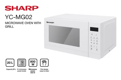 Sharp YC-MG02 Forno a Microonde con Grill 20L, 800W + 1000W, Timer, Bianco - Immagine 1 di 4