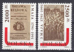 POLAND 1991 SC#3035/36 **MNH pair, CONSTITUTION 1791, 3 MAY. - Picture 1 of 1