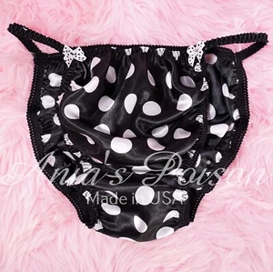 Sissy Satin Panties for MEN - Black & White Dot string Bikini or bra or skirt - Picture 1 of 6