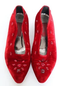 Zapatos de salón de terciopelo rojo con cuentas planas GIULIANA BENETTON 36 / Reino Unido 3 - Imagen 1 de 9