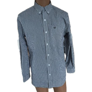 Chaps Hemd Herren Medium schwarz weiß kariert langarm Stretch pflegeleicht Büro - Bild 1 von 11