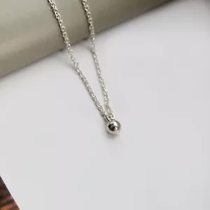 Sterling Silver Small Ball Charm Necklace Pendant - Dainty Tiny Mini Minimalist - Picture 1 of 9