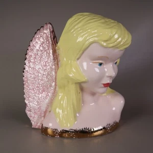 RARE Adrian Art Pottery Woman Angel Fairy Planter Vase Pink Wings Roseville OH - Picture 1 of 10