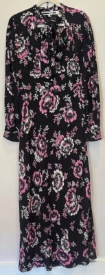 McQ Alexander McQueen Black Crepe de Chine Floral Dress Size IT48 (US 14) CHIC - Image 1 of 4