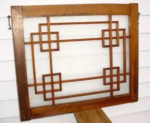 EARLY ANTIQUE JAPANESE CARVED WOOD W/ SCULPTURED GLASS WINDOW OR DOOR 21" X 25" - Picture 1 of 16