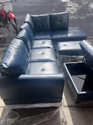 Blue Full L Set Couch Fuax Leather - Image 1 of 4