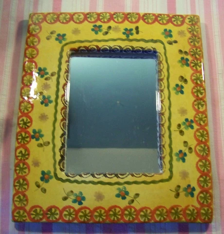 Hand Painted Italian Pottery Framed Mirror 10 3/4" Cover