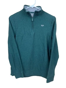 Vineyard Vines Boys Large (16) Green Mock Neck 1/4 Zip Pullover Shirt Preppy - Picture 1 of 5