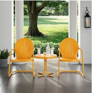 New 3 PC Tangerine Patio Set Metal Retro 50s Style Outdoor Lawn Porch Furniture - Picture 1 of 9
