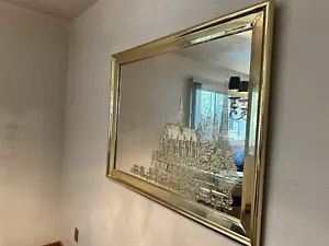 Specchio glamour vintage anni 80 vetro inciso oro Hollywood Regency Parigi - Foto 1 di 10