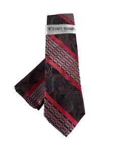 Stacy Adams Herren Krawatte & Taschentuch rot anthrazit grau burgund silber 3,25" breit - Bild 1 von 6