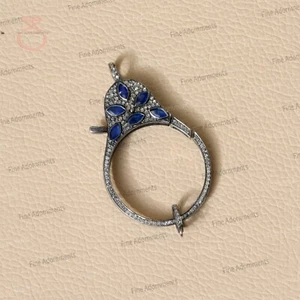 Pave Diamant 925 Silber Hummer Verschluss Fundstücke natürlich blau Saphir großer Charm - Bild 1 von 4