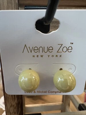 “New”  12mm - Yellow Glossy Round Ball Bead Silver Plated Stud Earrings - Image 1 of 4