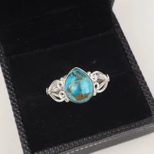 Blue Copper Turquoise Gemstone 925 Sterling Silver Ring Handmade Jewelry - Picture 1 of 3