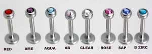 Labret & crystal gem  (16G) 1.2MM  Helix -Tragus - Lip - Surgical steel - Picture 1 of 10