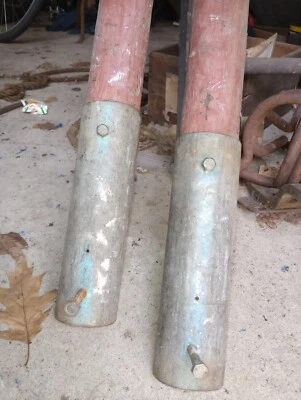 Rare Primitive antique wood ladder Metal Repair or Extension Pieces Rounded edge - Image 1 of 4