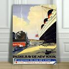 Vintage Travel Canvas Art Print Poster - French Line Train & Ship -36X24"