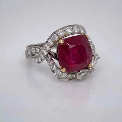 Stunning 6.58CT Center Lab-Created Ruby With Genuine White CZ Unique Women Ring - Image 1 of 4
