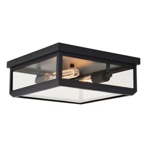 Vaxcel Kinzie 2 Light 12" Flush Mount, Textured Black /Clear - T0611 - Picture 1 of 1