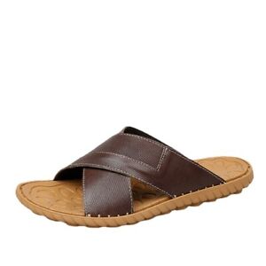 Leather Slippers Men New Outdoor Beach Summer Shoes Slip on Light Flip Flops
