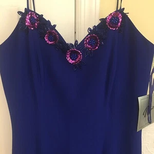 NEW* Bright Blue gown with beading/sequined pink florals woman’s size 10 - Picture 1 of 14