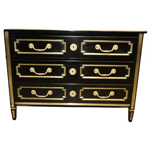 French Directoire Heavily Brass Inlaid Ebonized Commode Circa 1940 Jansen Cover
