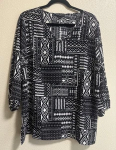 Mario Serrani Italy Women’s Size XL Popover Blouse Black White Abstract Light - Picture 1 of 9