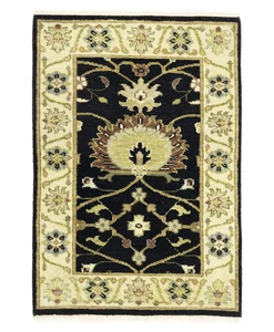 Hand-Knotted Oushak Chobi Rug 2X3 Black Floral Design Small Oriental Carpet - Picture 1 of 13